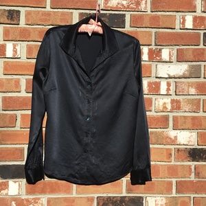 Midnight Blue, Long Sleeve, 100% Silk Blouse